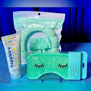 BEAUTY BUNDLE: Green Hot/Cold Mask, Headband, Wristbands, Shea Butter Cream, NIP